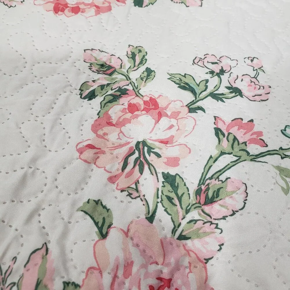 Pair of Shabby Chic Pink & Green Floral Quilted Pillow Shams Standard Size